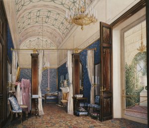 冬宮殿のインテリア。皇后アレクサンドラフョードロヴナのドレッシングルーム、1871年 作： Eduard Hau