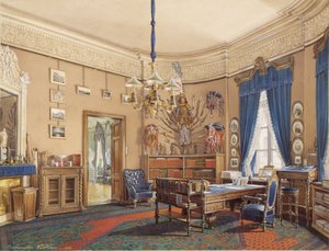 冬宮殿のインテリア。ニコライアレクサンドロヴィッチ皇太子妃の研究、1865年 作： Eduard Hau