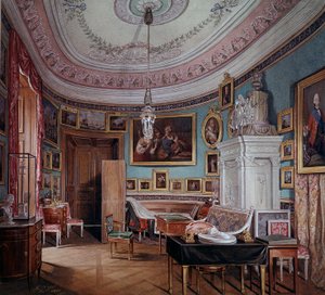 ガッチナのポール1世（1754-1801）の部屋の眺め Eduard（Edward）Hau（1807-1870）の水彩画 1877年 サンクトペテルブルク エルミタージュ美術館 作： Eduard Hau