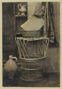 バスケット、水差し、水差し、ポートフォリオのある静物 作： Eduard Isaac Asser