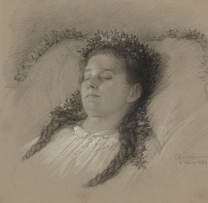 花の冠をかぶった死の床の少女 作： Eduard Julius Friedrich Bendemann