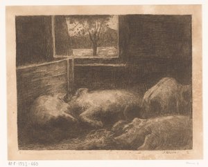 馬小屋の豚 作： Eduard Karsen (signed by artist)