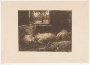馬小屋の豚 作： Eduard Karsen (signed by artist)