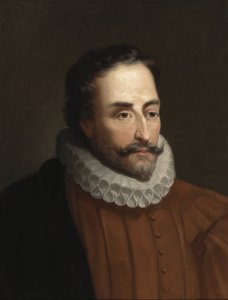 Portrait de Miguel de Cervantes (1547-1616), poete et dramaturge espagnol - Academic art : Portrait of Miguel de Cervantes Saavedra (1547-1615) par Balaca y Orejas-Caneseco, Eduardo (1840-1914), ca 1877.油彩・キャンバス、58x46。ロイヤルアカデミーオブヒストリー、M 作： Eduardo Balaca y Canseco