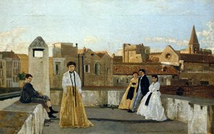 エドアルド・ダルボーノ（1841-1915）作「テラス」、パネルに油彩、45x30cm。 作： Eduardo Dalbono