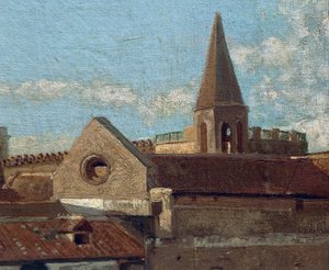 エドアルド・ダルボーノ（1841-1915）作「テラス」、パネルに油彩、45x30cm。詳細 作： Eduardo Dalbono