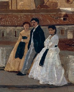 エドアルド・ダルボーノ（1841-1915）作「テラス」、パネルに油彩、45x30cm。詳細 作： Eduardo Dalbono