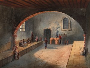 The Algerian Cafe - Flores Ibanez, Eduardo (active 1870-1889) - 紙に水彩 - 27x35 - Museo Carmen Thyssen、マラガ 作： Eduardo Flores Ibáñez