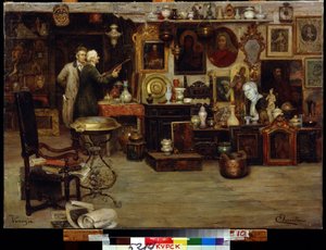 好奇心ショップ。 エドゥアルド・ヴィアネッラによる絵画 (19 世紀)。 キャンバスに油彩、63.2 x 88.7 cm。 19世紀のイタリア美術。 地域 A.Deneik アート ギャラリー、クルスク。 作： Eduardo Vianella