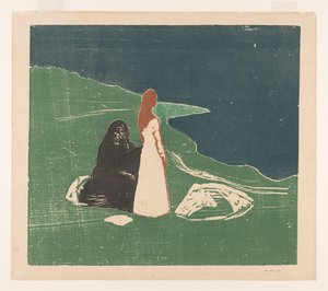 海辺の二人の女 (原題) 作： Edvard Munch (signed by artist)