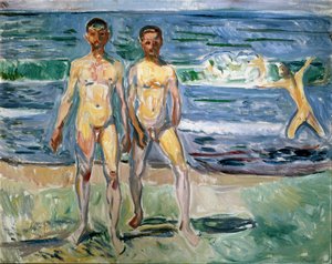 エドヴァルド・ムンク（1863-1944）1940-1942日曜日の大水浴図。 149,5x120 cmウィーン、美術史美術館、ストールバーグのヌエギャラリー 作： Edvard Munch