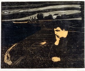 夕方、メランコリー。海岸にて（Abend, Melancholie am Strand）（木版画 作： Edvard Munch