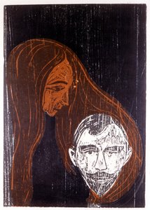 女性の髪に男性の頭 作： Edvard Munch