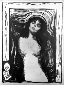 エドヴァルド・ムンクがブハー博士に捧げたリトグラフ「マドンナ」。 作： Edvard Munch