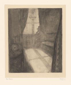 窓際に座っているインテリアの男 月光。 聖雲の夜（原題） 作： Edvard Munch