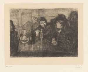 カフェでテーブルを囲む男性 クリスティアナ (オスロ) ボヘミアン I (原題) 作： Edvard Munch
