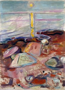 海辺の月光 エドヴァルド・ムンク（1863-1944）の絵画 1904-1905年 薄暗い。90x65 cm オスロ、市立アートコレクション
