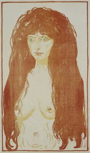 赤い髪と緑の目を持つヌードの女性 赤い髪の立っているヌード、c。 1901年 作： Edvard Munch