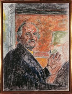 ノルウェー、オスロ、チョークを持つ自画像 作： Edvard Munch