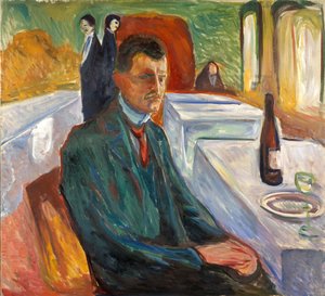 ワインのボトルの自画像 作： Edvard Munch