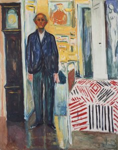 自画像「時計とベッドの間に 作： Edvard Munch