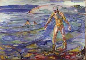 エドヴァルド・ムンク（1863-1944）の「浴女」の絵 1918年 日138x199,5 cm オスロ、市立アートコレクション 作： Edvard Munch