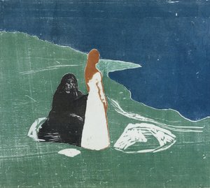 ビーチでの2人の女性、1898年（色の木版画） 作： Edvard Munch