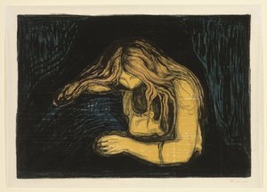 ヴァンパイアII、c。 1895-1902（リトグラフと木版画の色） 作： Edvard Munch