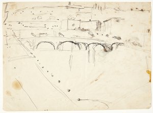 ルンガルノの窓から川越しにサント・スピリトとサン・ミニアートの丘、フィレンツェを望む 作： Edvard Weie