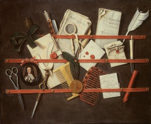 鎧を着た若い男のミニチュアポートレートが描かれたトロンペルーユのレターラック、1697年（パネル） 作： Edwaert Colyer or Collier