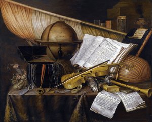 ヴァニタスの静物画 - エドワート・コリアー（1642-1708）の絵画