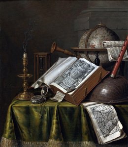 静物画「ヴァニタス」（エドワート・コリエ（1642-1708）） - 木に油彩、29x25,1 - 個人蔵