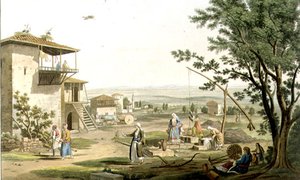 ラリッサ、フレデリック・クリスチャン・ルイス（1779-1856）が彫った「ギリシャの景色」の第6部からのプレート29、1821年に出版。1821年（アクアチント）。 作： Edward (after) Dodwell