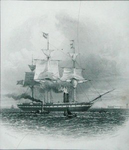 リバプール-1853年に出港した「グレート・ブリテン号」、チャールズ・トムリンソン編集の「Cyclopaedia of Useful Arts & Manufactures」より、1880年代頃のJ.ブラッドショーの刻印（エングレービング） 作： Edward (after) Duncan