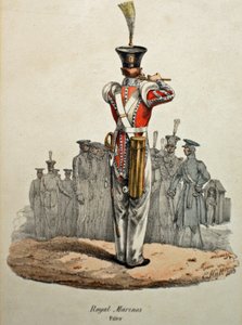 ロイヤルマリーンズ・ファイファー、1829年頃（手彩色リトグラフ 作： Edward (after) Hull