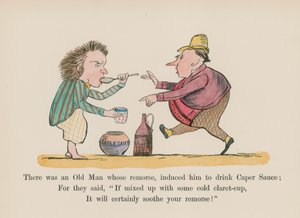 自責の念からケーパー・ソースを飲むようになった老人がいた（カラー版画） 作： Edward (after) Lear