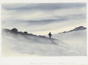 サンセット、3月30日午後7時11分、ハットポイント、スキー場、1911 作： Edward Adrian Wilson
