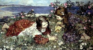 蝶々（油彩・パネル 作： Edward Atkinson Hornel