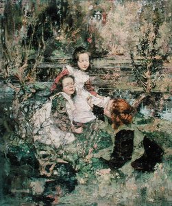サクラソウの採集 作： Edward Atkinson Hornel