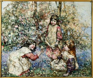 サクラソウの採集 作： Edward Atkinson Hornel