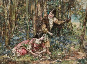 ガールズ・イン・ア・ウッド（キャンバスに油彩） 作： Edward Atkinson Hornel