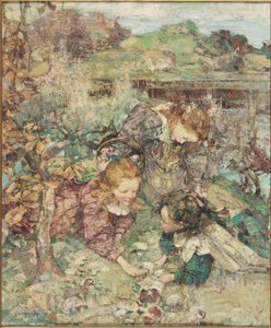 小さなキノコを集める人たち 作： Edward Atkinson Hornel