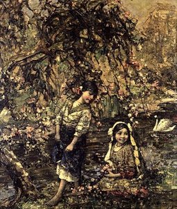 白鳥の池 作： Edward Atkinson Hornel