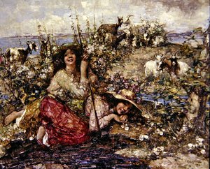 ヒバリの鳴き声と海鳥の声が聞こえる場所 作： Edward Atkinson Hornel