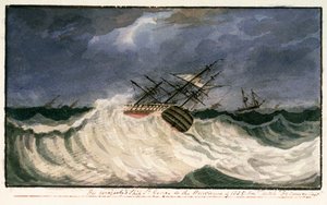 1805年のハリケーンに遭遇したセント・ジョージ号、1805年頃（水彩画）