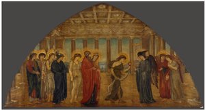 キューピッドとプシュケ - 宮殿の緑の壁画 - オリンポスの門に入るプシュケ 作： Edward Burne-Jones