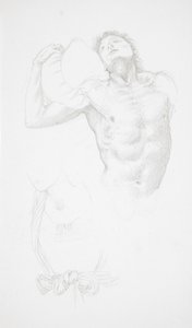 クッションを抱えた男性のヌード 作： Edward Burne-Jones