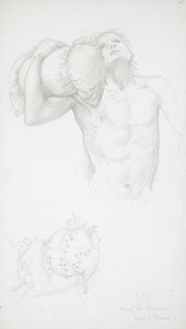 クッションを抱えた男性のヌード 作： Edward Burne-Jones