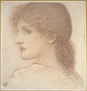 左を向いた女性の頭の研究、1868年（紙に赤いチョーク）