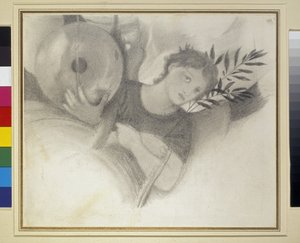 創造の日々における首長のための研究c。 1871-1875（オフホワイトの紙に黒鉛と黒チョーク） 作： エドワード・バーン・ジョーンズ